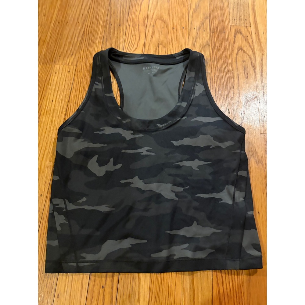 Athleta Ultimate Camo Crop Tank Top Gray Black Camouflage Racerback Active XS